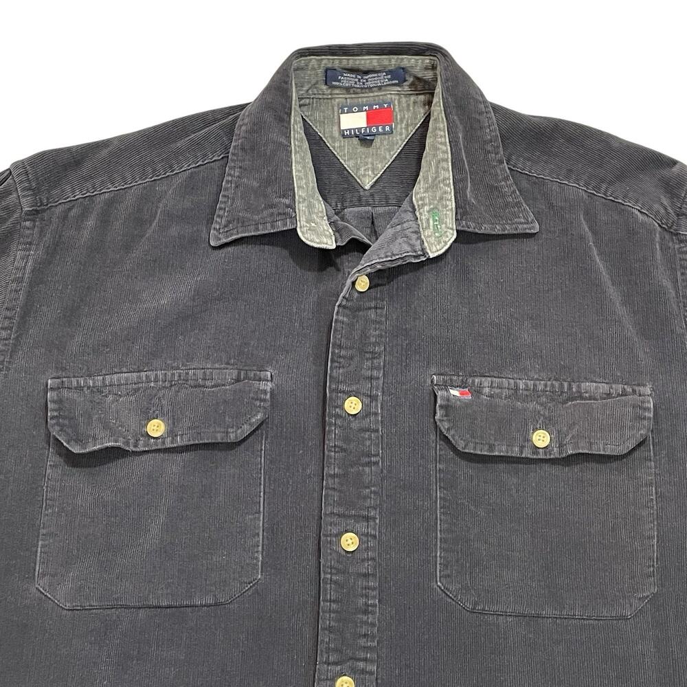 Vintage 90s Tommy Hilfiger Corduroy Shirt Men's M Black Long Sleeved